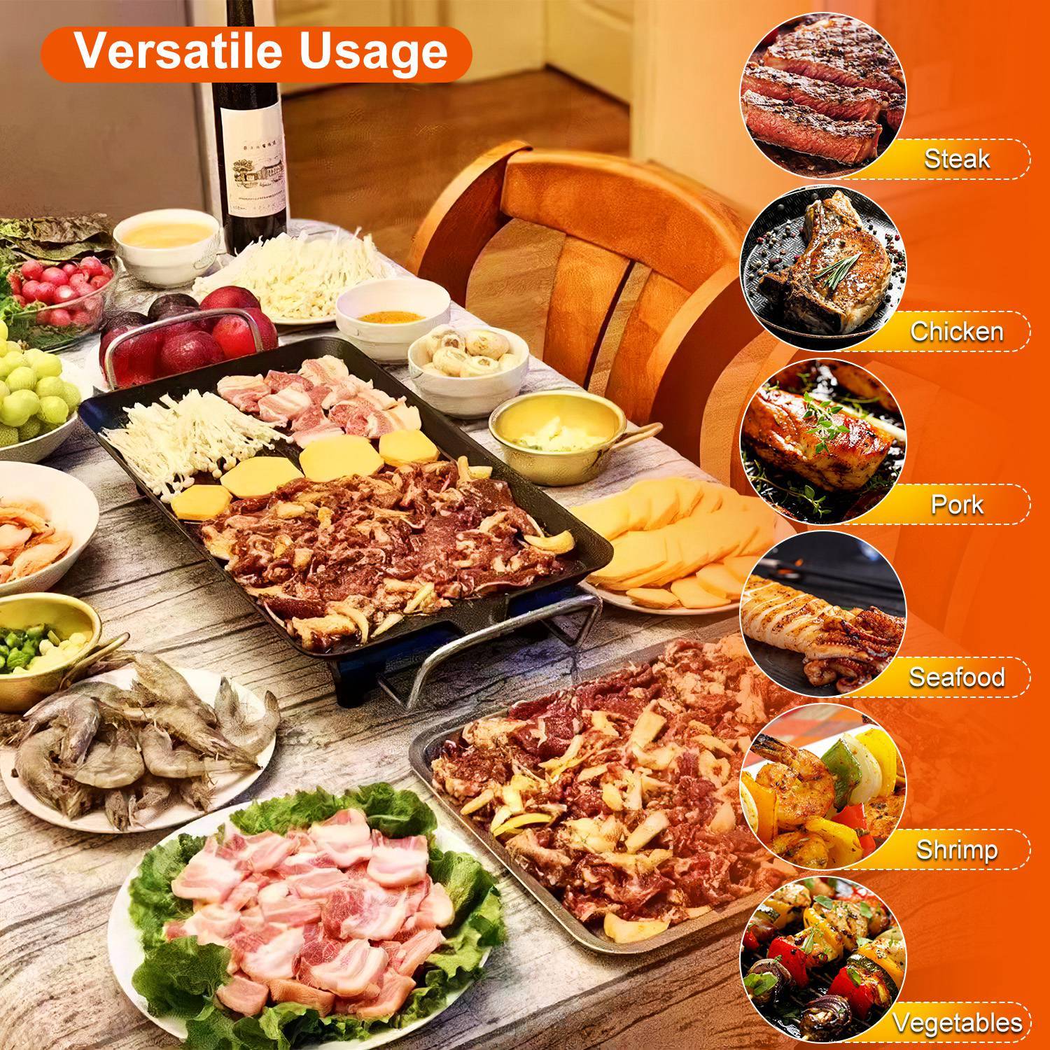 1Pc Electric Barbecue Grill Hot Plate Cooking BBQ Griddle Non Stick Table Top Grill Griddle For Indoor Outdoor Camping Picnic Family Gathering Friend Party
