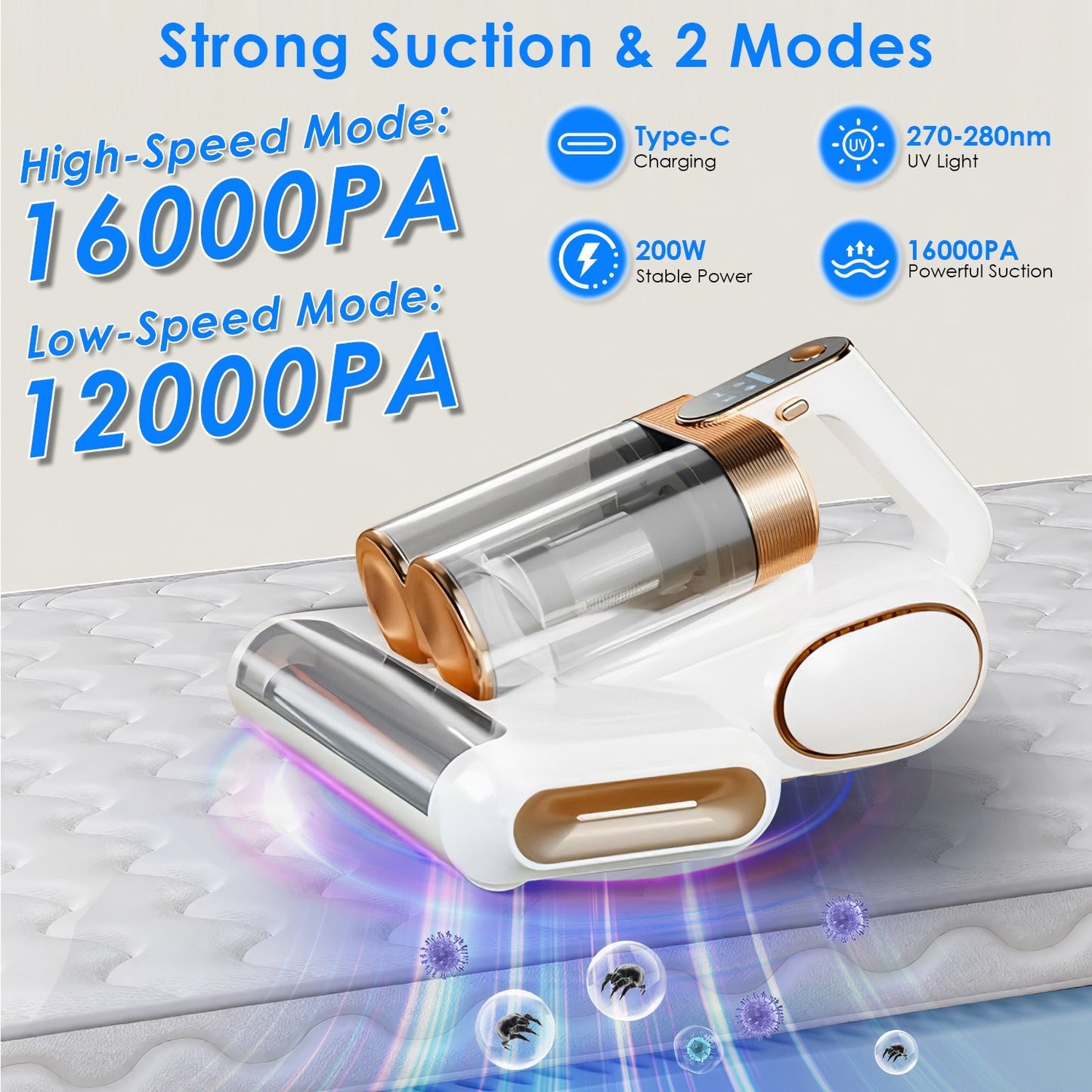 Handheld Mattress Vacuum Cleaner with UV Light & Powerful Suction