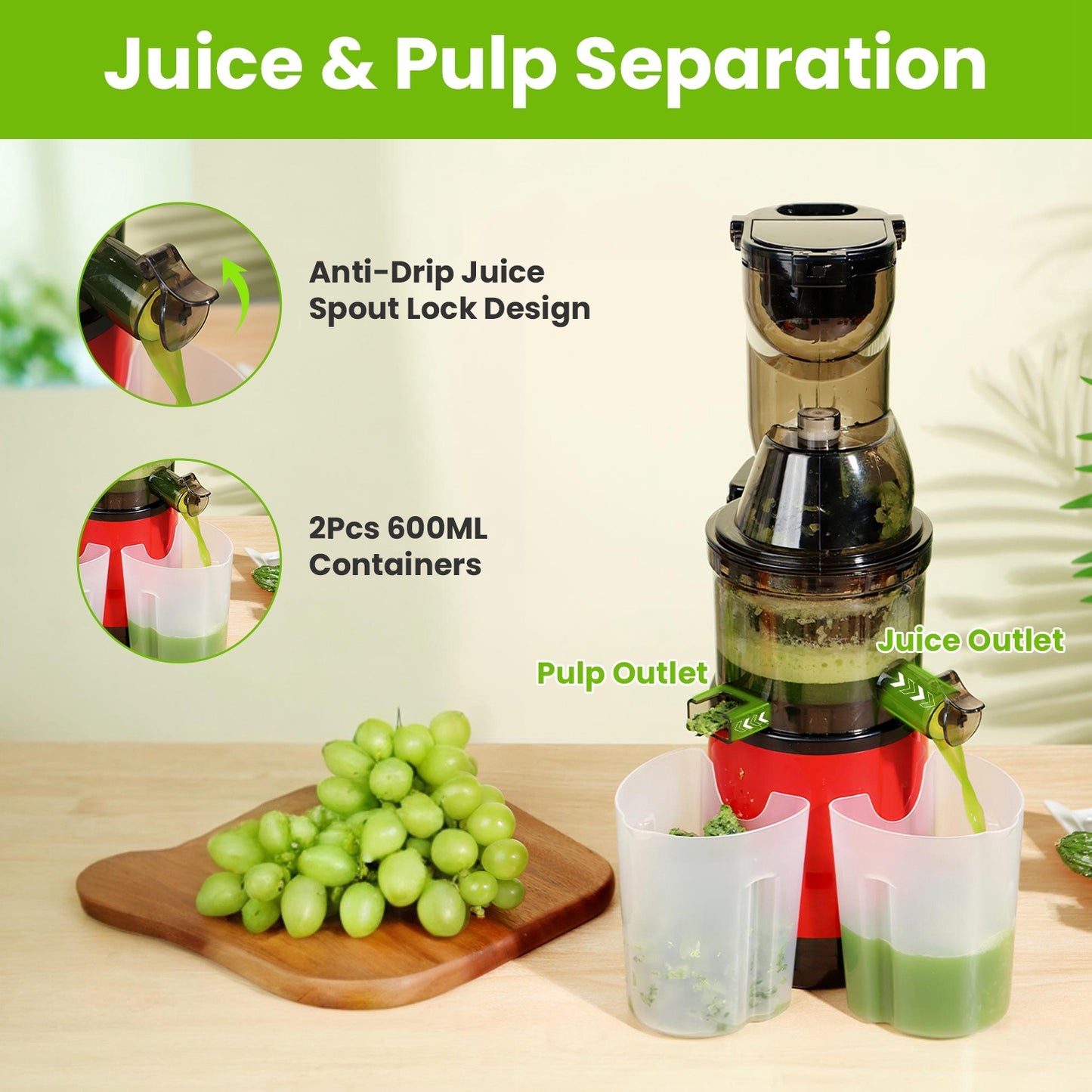 Electric Cold Press Juicer with Reverse Function