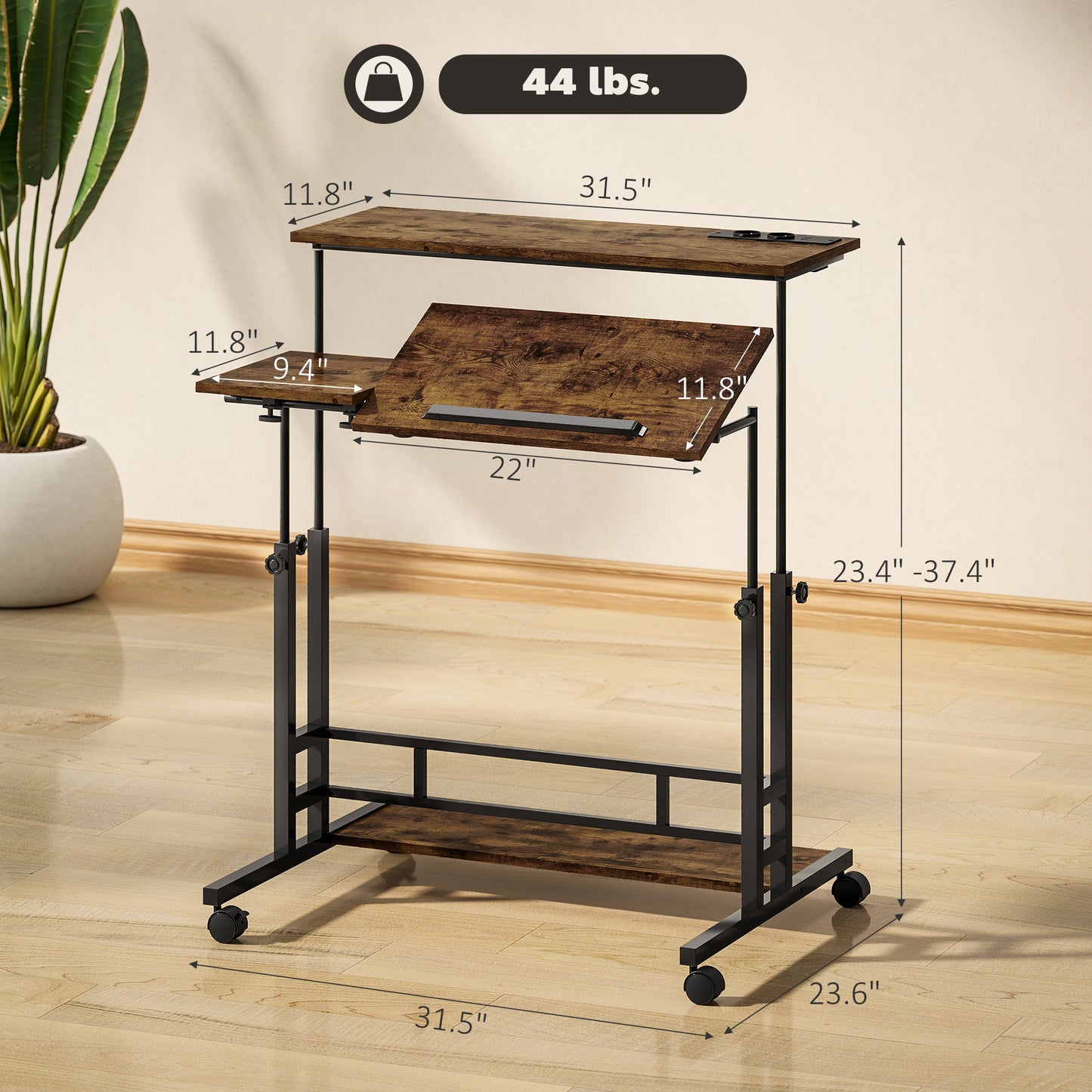 Height Adjustable Standing Desk with Storage Shelf