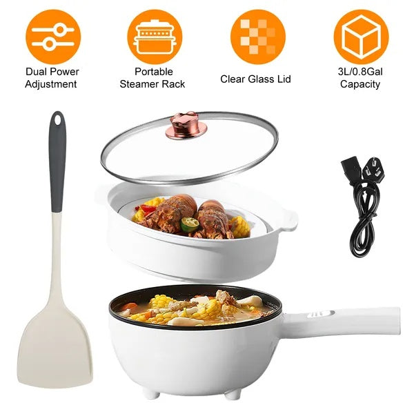 Electric Hot Pot with Steamer & Dual Power Control