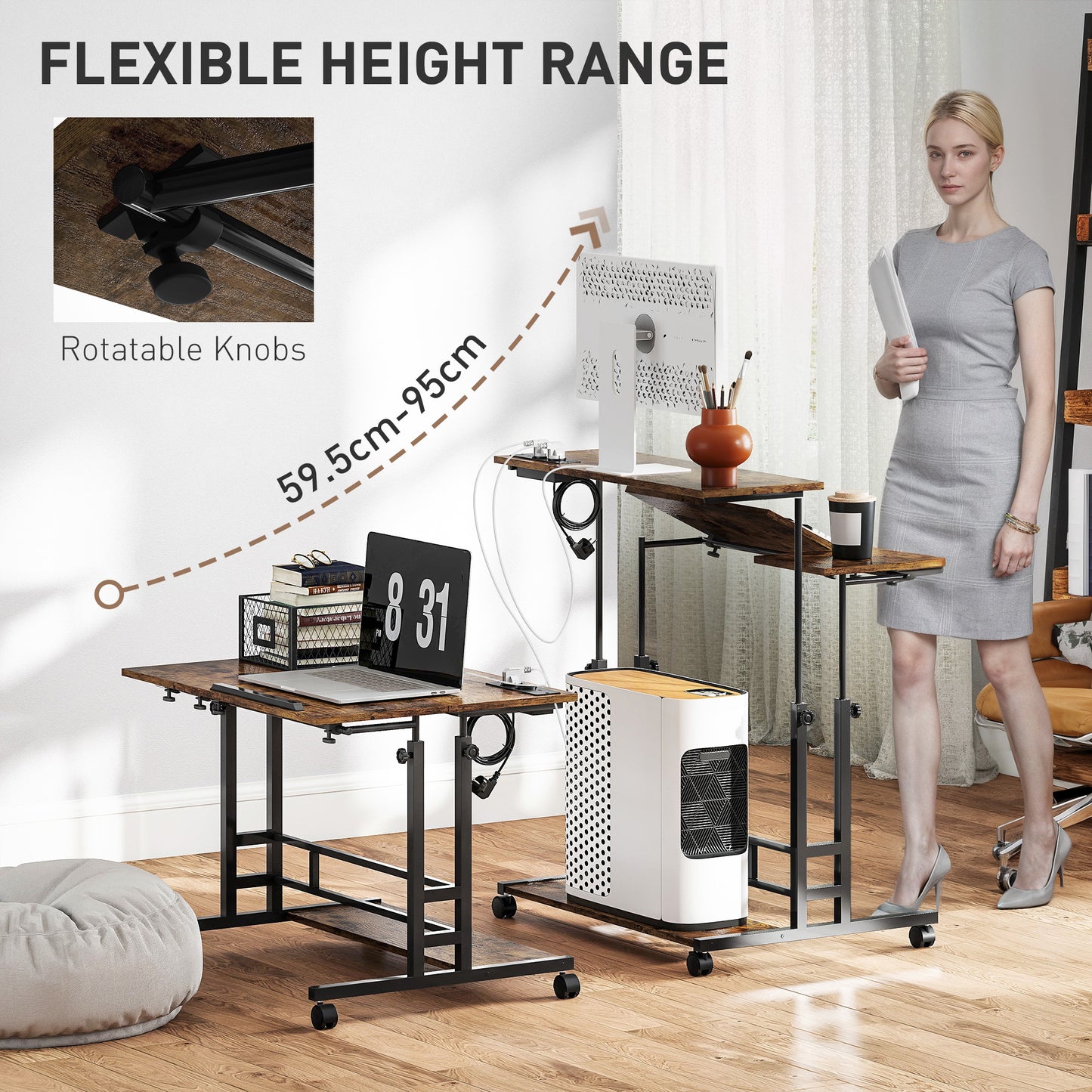 Height Adjustable Standing Desk with Storage Shelf