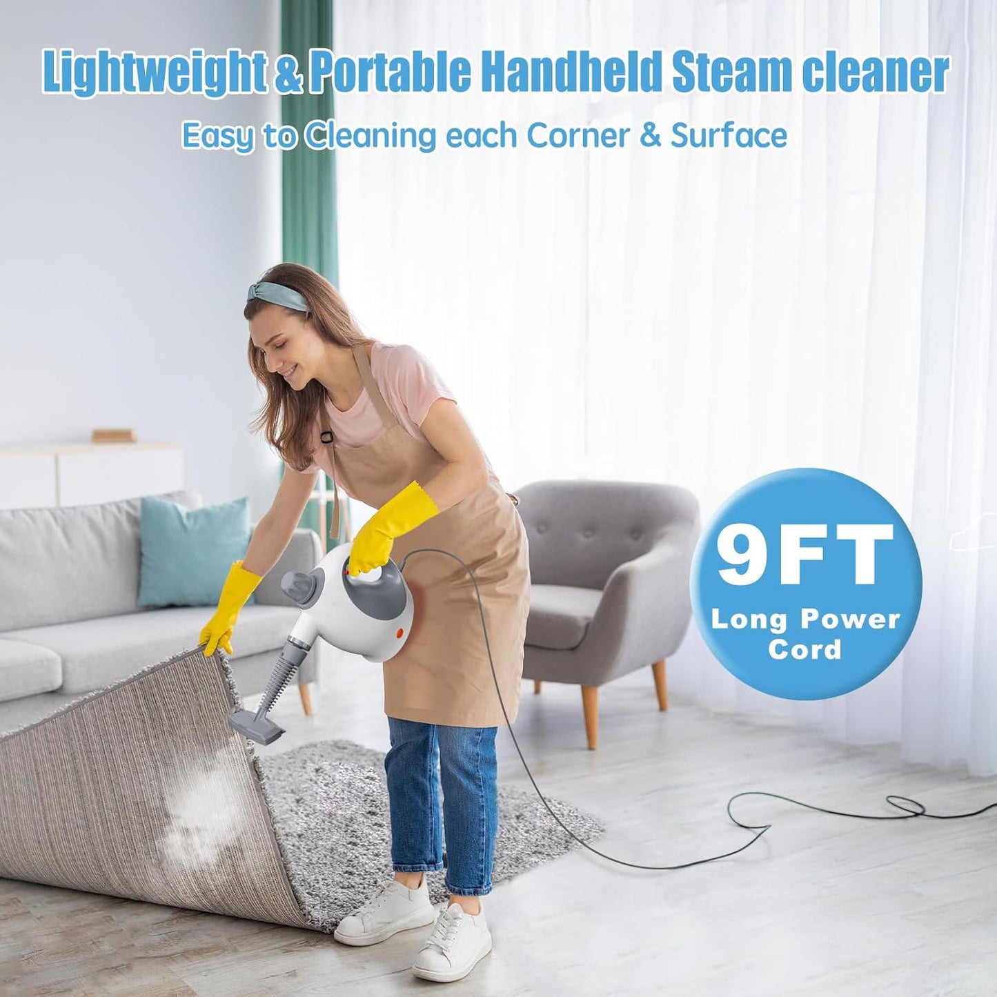 Handheld Steam Cleaner With Safety Lock, 500 Ml Large Water Tank 12 Piece Accessory Set Deep Cleaning Multiple Surfaces For Kitchen, Bathroom, Car,  OffWhite