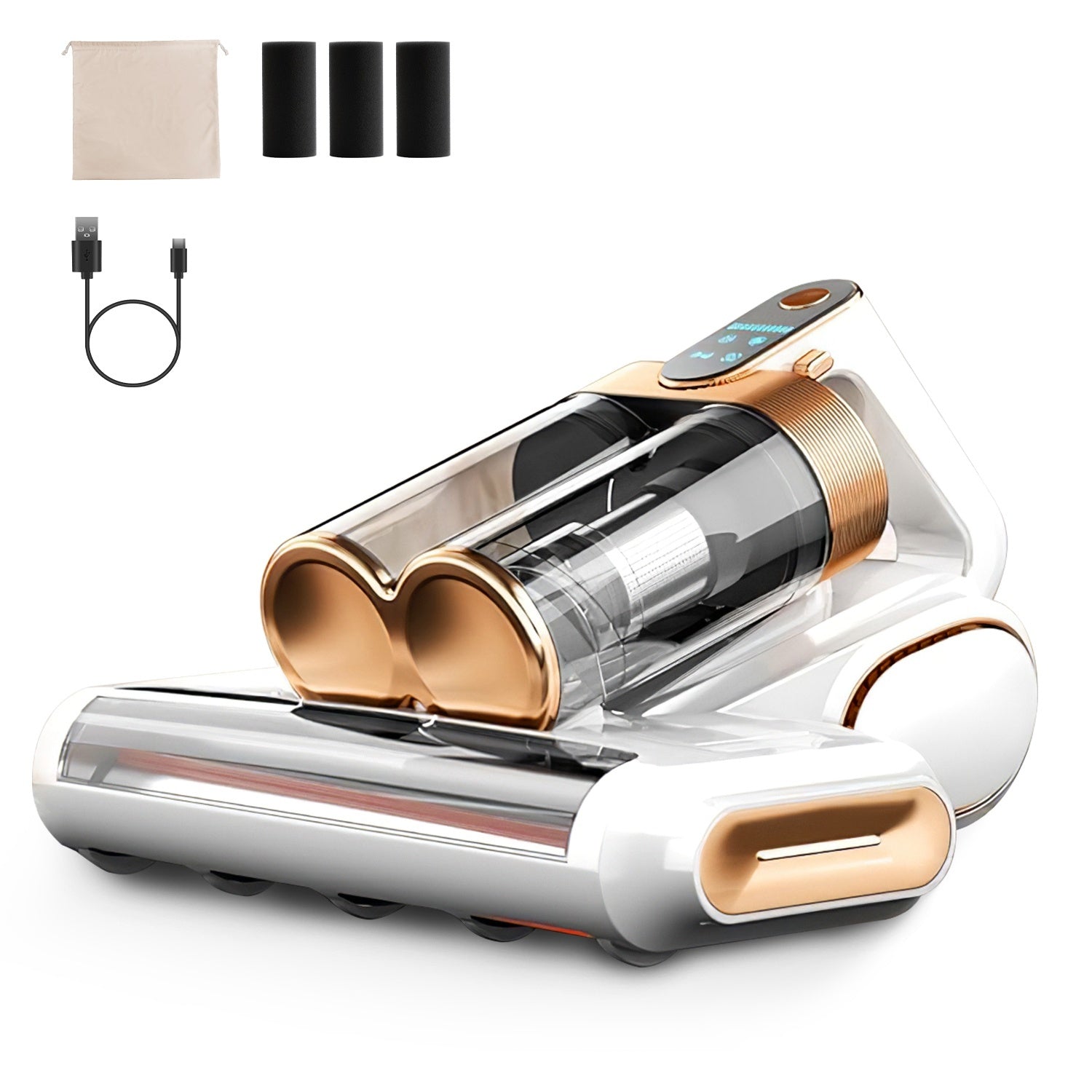 1Pc Mattress Vacuum Cleaner 16Kpa Bed Vacuum Cleaner Handheld Vacuums With Ultrasonic And UVC Light 18000 RPM Brushroll Rotation Dual Dust Bins Washable Filters For Bed Pillows Cribs Sofa